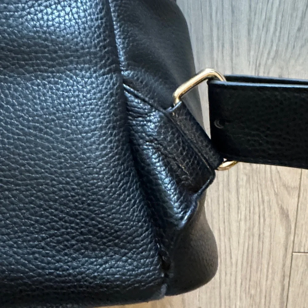 Luli Bebe Black Quilted Leather Backpack Diaper bag Tote with Gold Hardware